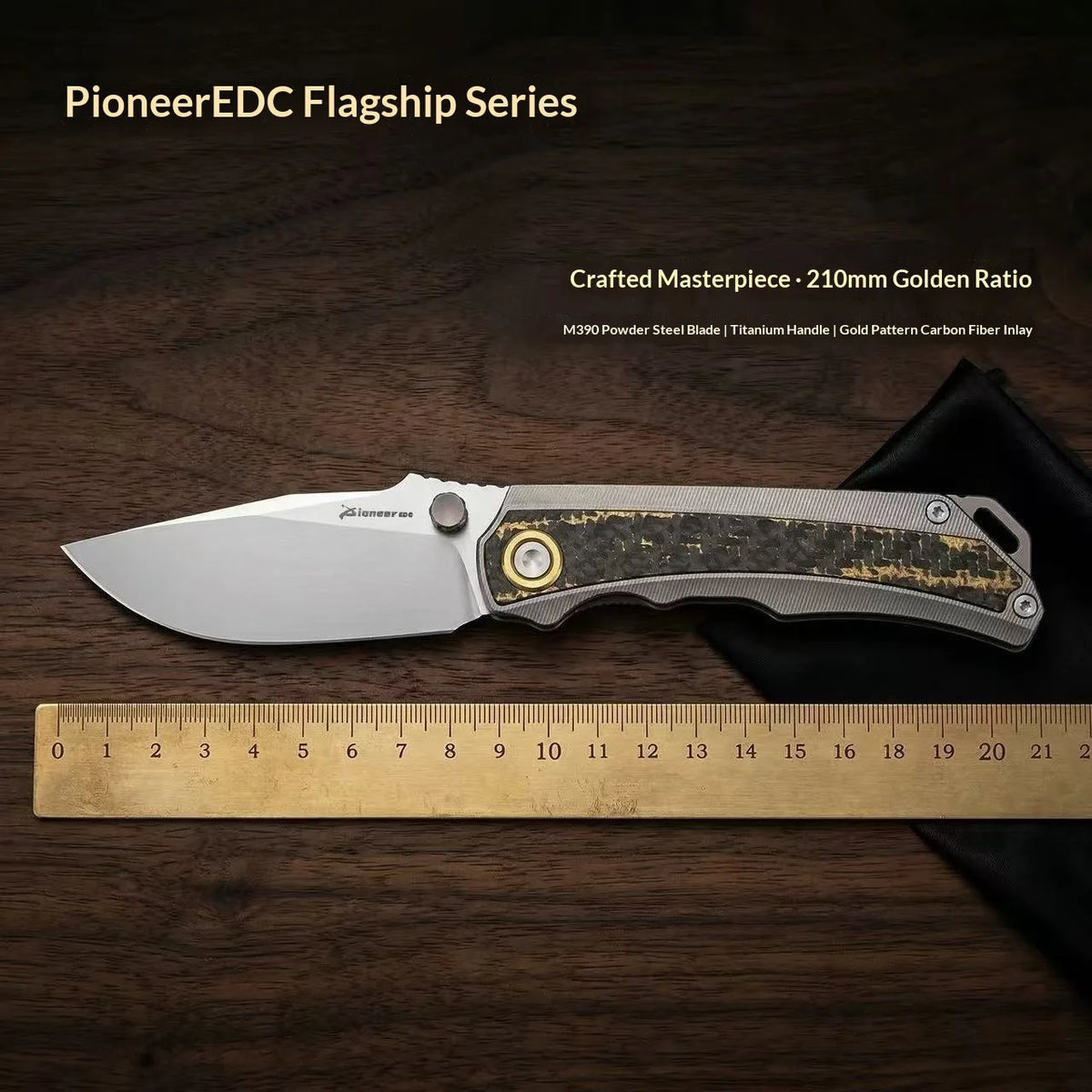 PioneerEDC M390 Titanium Alloy Inlaid Carbon Fiber DIY Outdoor Portable Folding Knife Non-changeable Blade Camping Self-defense