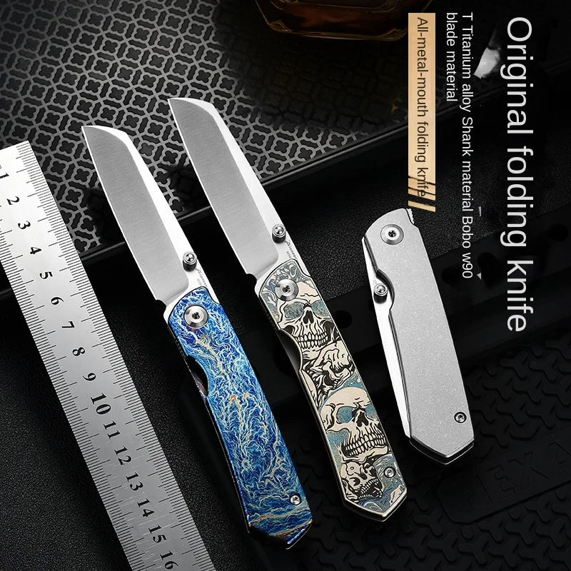 PioneerEDC Gr5 & M390 Titanium Alloy EDC Knife High Hardness Portable Tactical Multifunctional Knife for Survival Outdoor Use