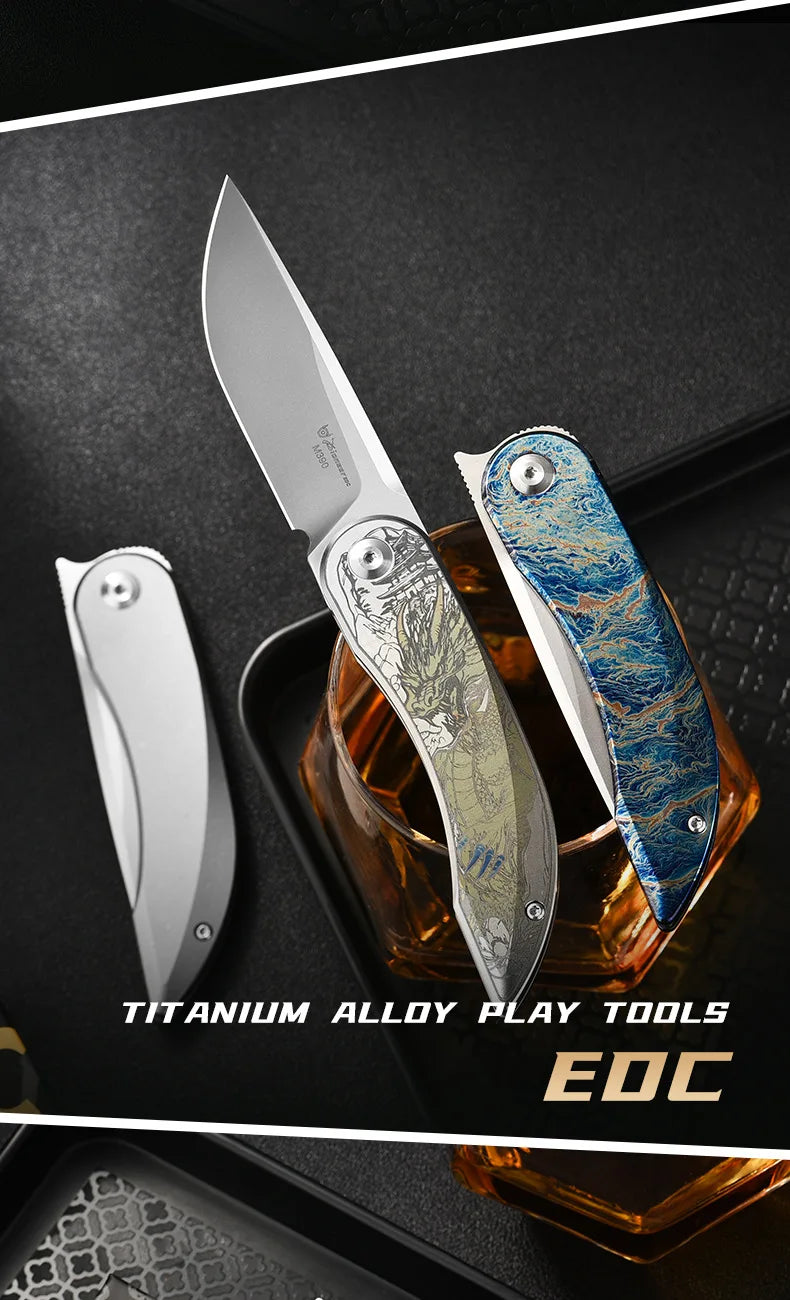 PioneerEDC Custom OEM Industrial Grade Gr5 Titanium EDC Folding Knife M390 Blade High Hardness Portable Tactical Camping Tool