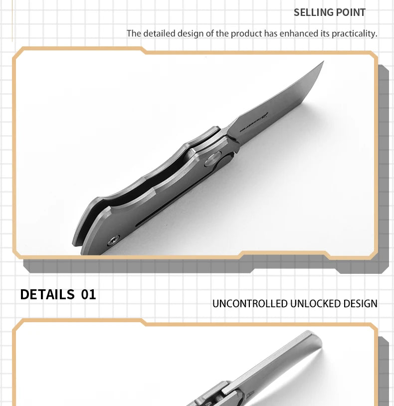 PioneerEDC Survival DIY Titanium Knife EDC Stainless Steel Blade Mini Portable Folding Tactical Pocket Knife Outdoor Camping