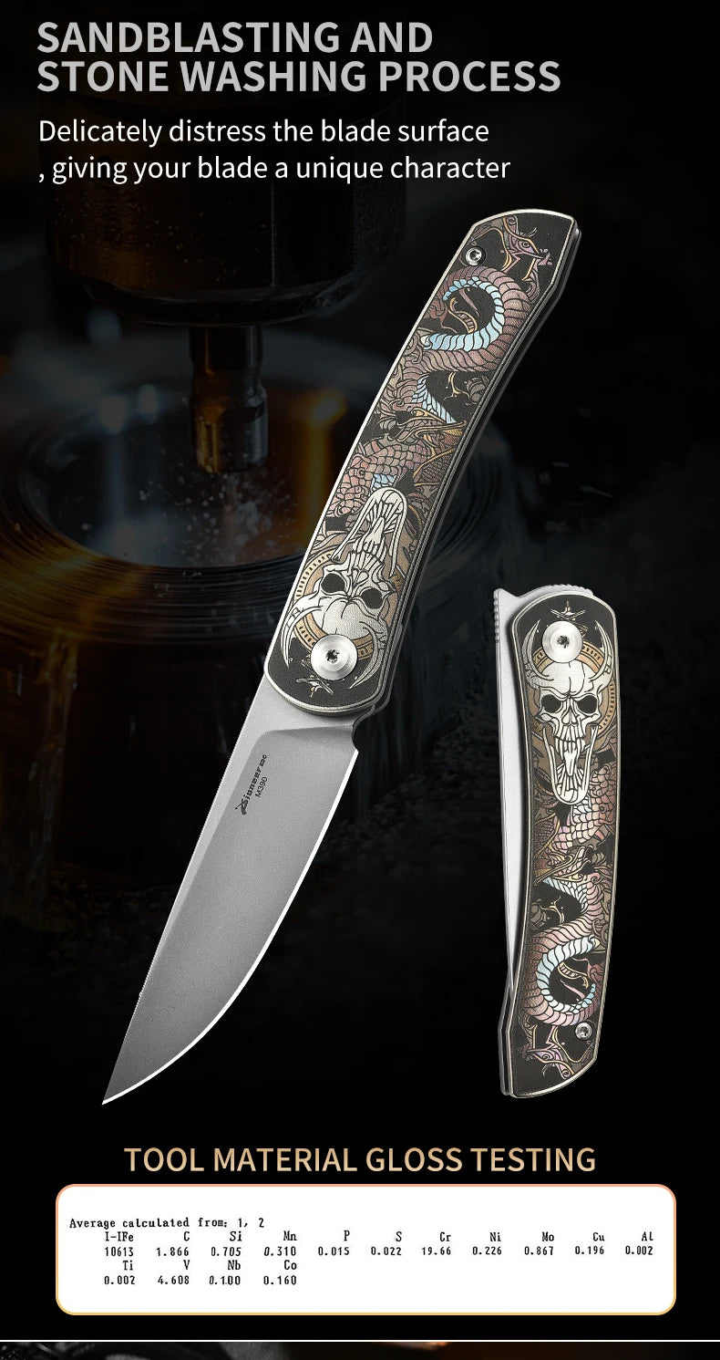 PioneerEDC Titanium Handle Knife M390 Blade Pocket Knife Folding Utility Camping Knife Portable Tactical Survival Outdoor Tool