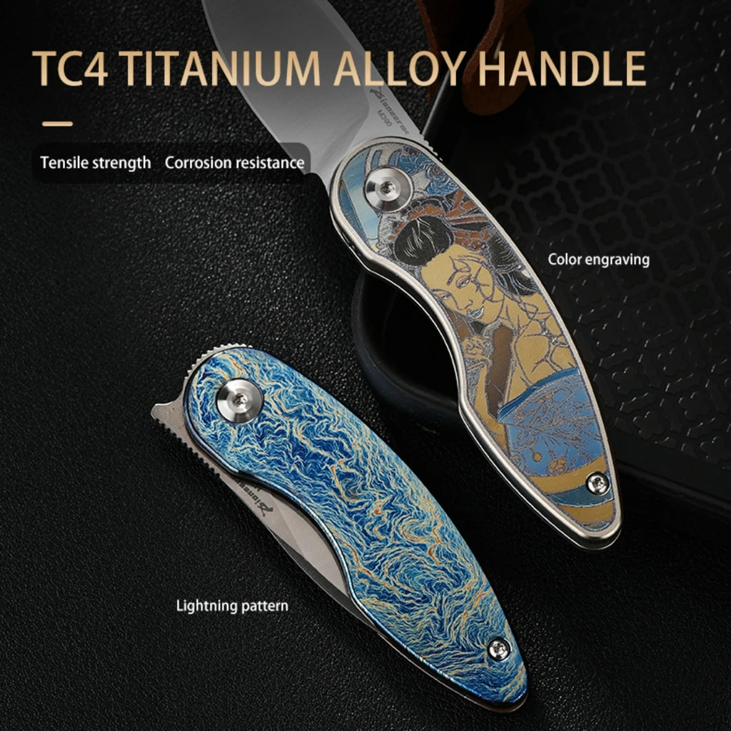 PioneerEDC Custom OEM M390 EDC Folding Knife with Gr5 Handle - Professional-Grade Mini Tool for Camping, Survival & OEM Projects