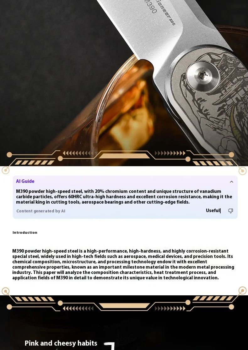 PioneerEDC Custom OEM Industrial Grade Gr5 Titanium EDC Folding Knife M390 Blade High Hardness Portable Tactical Camping Tool