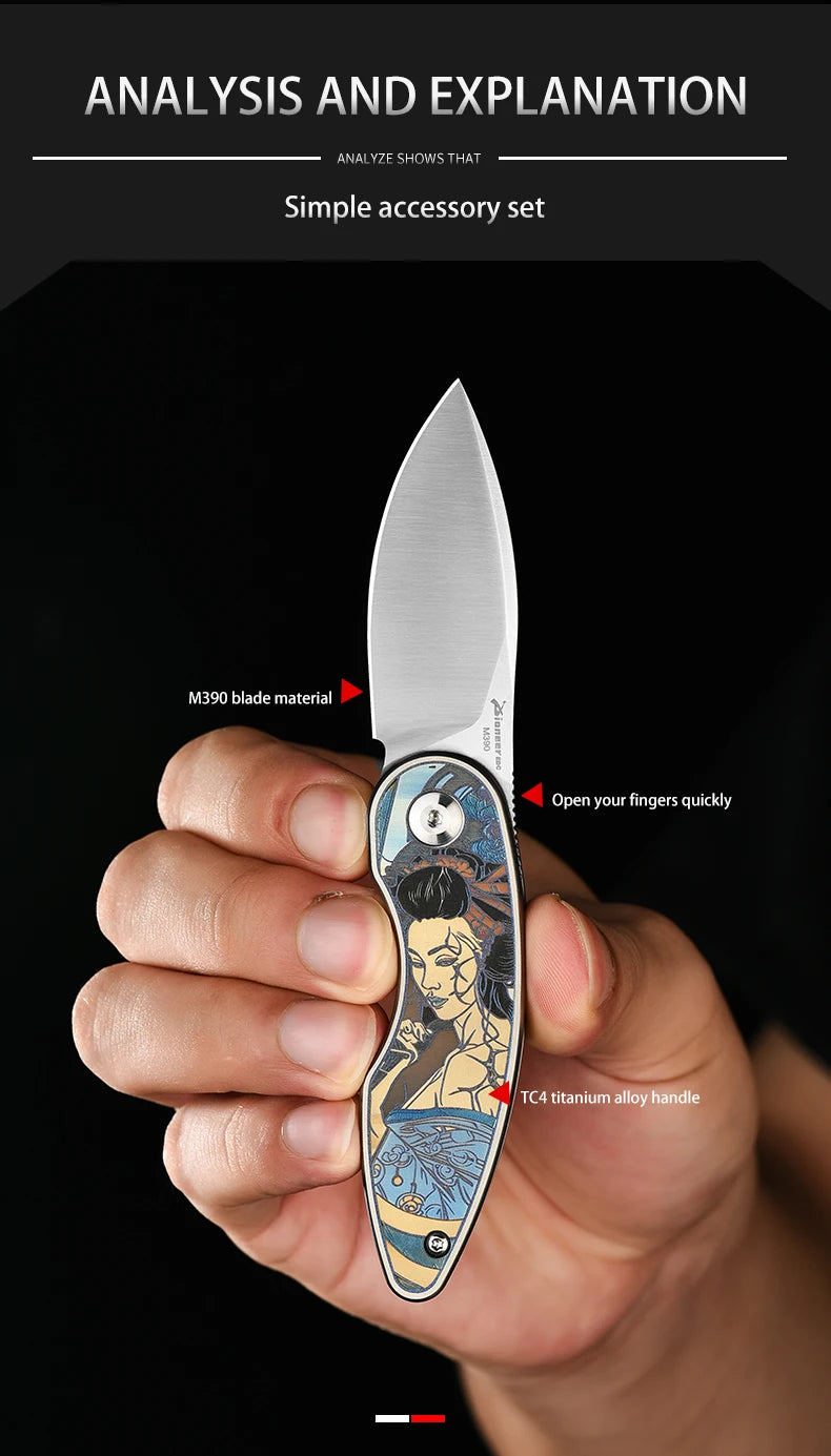 PioneerEDC Custom OEM M390 EDC Folding Knife with Gr5 Handle - Professional-Grade Mini Tool for Camping, Survival & OEM Projects