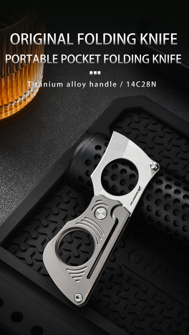 PioneerEDC Titanium Folding Knife 14c28n Steel Pocket Knife Outdoor Camping Portable Multifunctional EDC Tool Folding Box Cutter