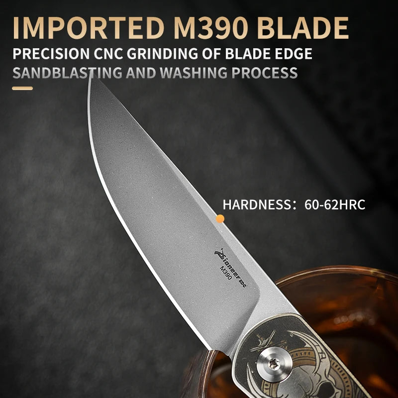 PioneerEDC Titanium Handle Knife M390 Blade Pocket Knife Folding Utility Camping Knife Portable Tactical Survival Outdoor Tool