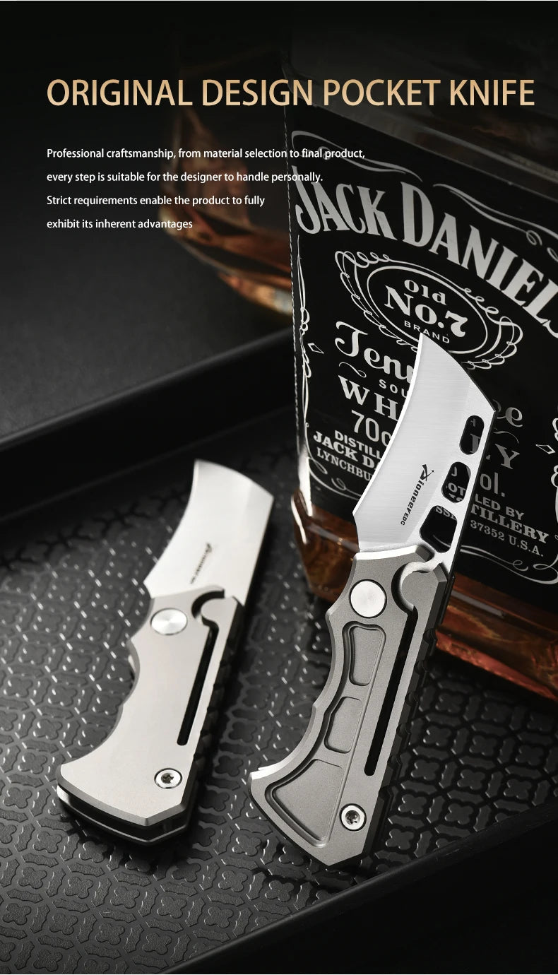 PioneerEDC Survival DIY Titanium Knife EDC Stainless Steel Blade Mini Portable Folding Tactical Pocket Knife Outdoor Camping