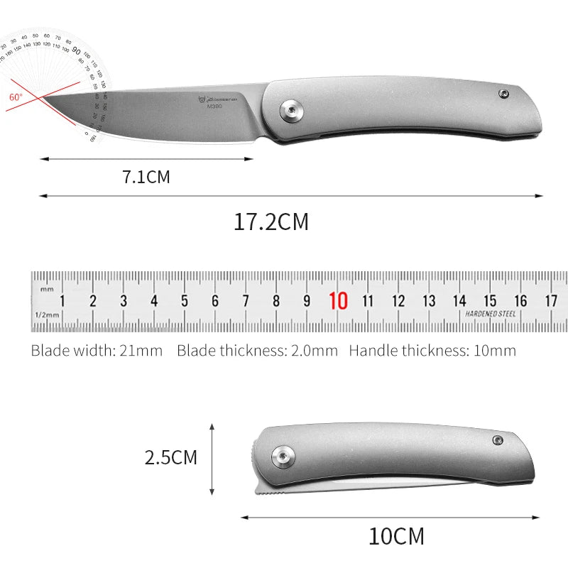 PioneerEDC Titanium Handle Knife M390 Blade Pocket Knife Folding Utility Camping Knife Portable Tactical Survival Outdoor Tool