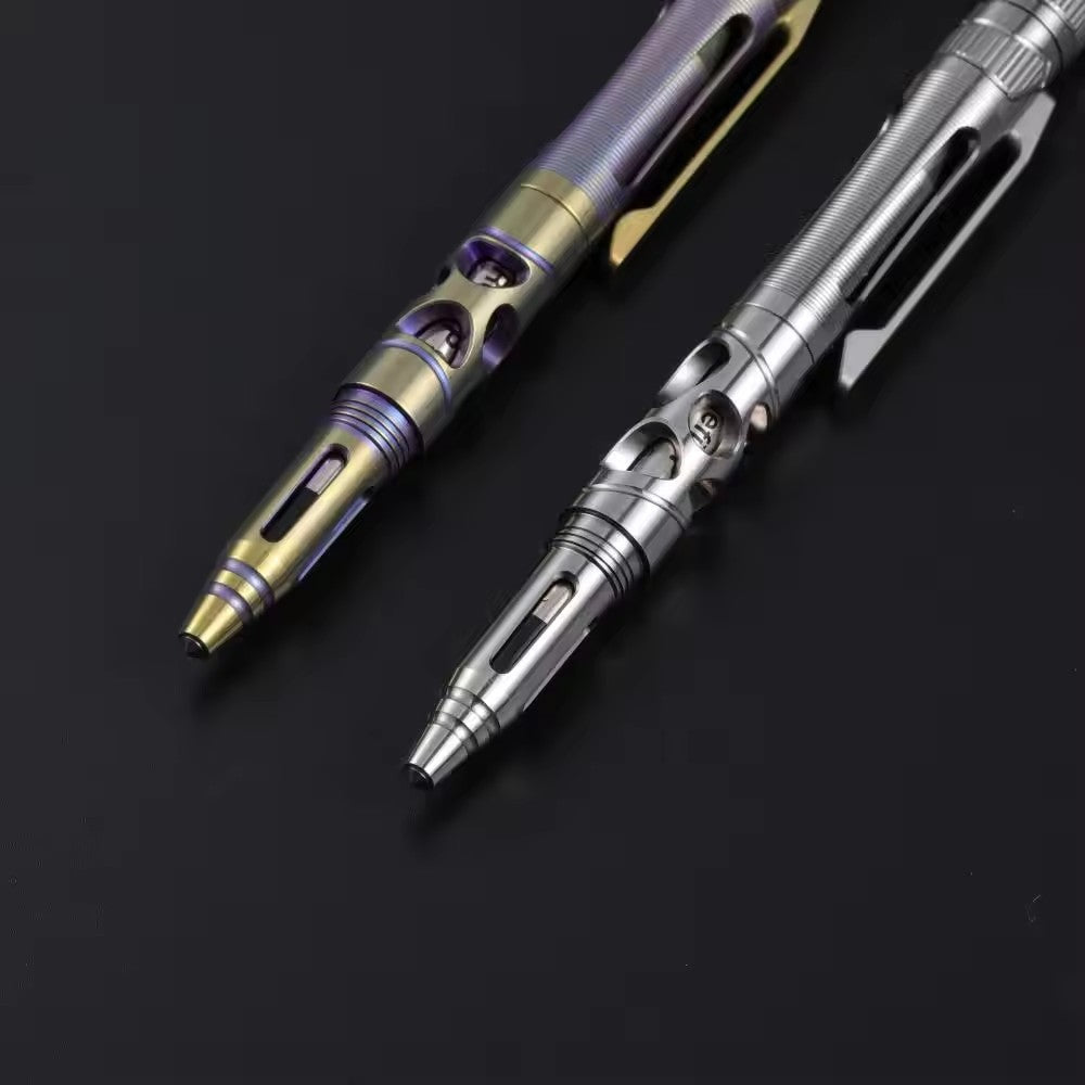 3-in-1 Titanium Alloy EDC Tactical Pen Multifunction Mini LED Flashlight Self Defense Survival & Camping Hiking Pen Flashlight