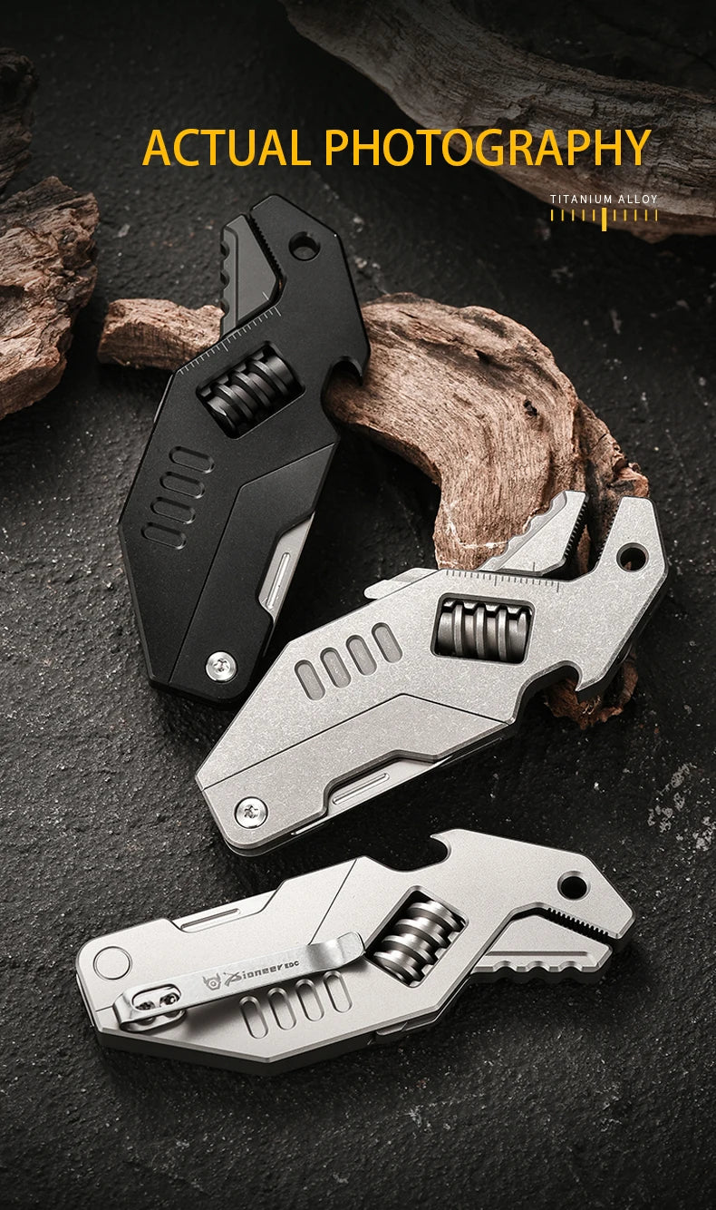 PioneerEDC Mini Adjustable Wrench & M390 Titanium Folding Knife - Heavy Duty 2-in-1 Multifunction EDC Tool for Outdoor