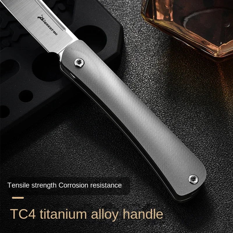 PioneerEDC 14C28N Steel Blade Grade 5 Titanium Folding Knife Sandblasted Color Value EDC Camping Tactical Knife