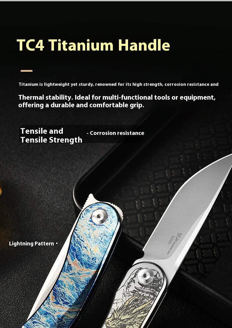PioneerEDC Custom OEM Industrial Grade Gr5 Titanium EDC Folding Knife M390 Blade High Hardness Portable Tactical Camping Tool