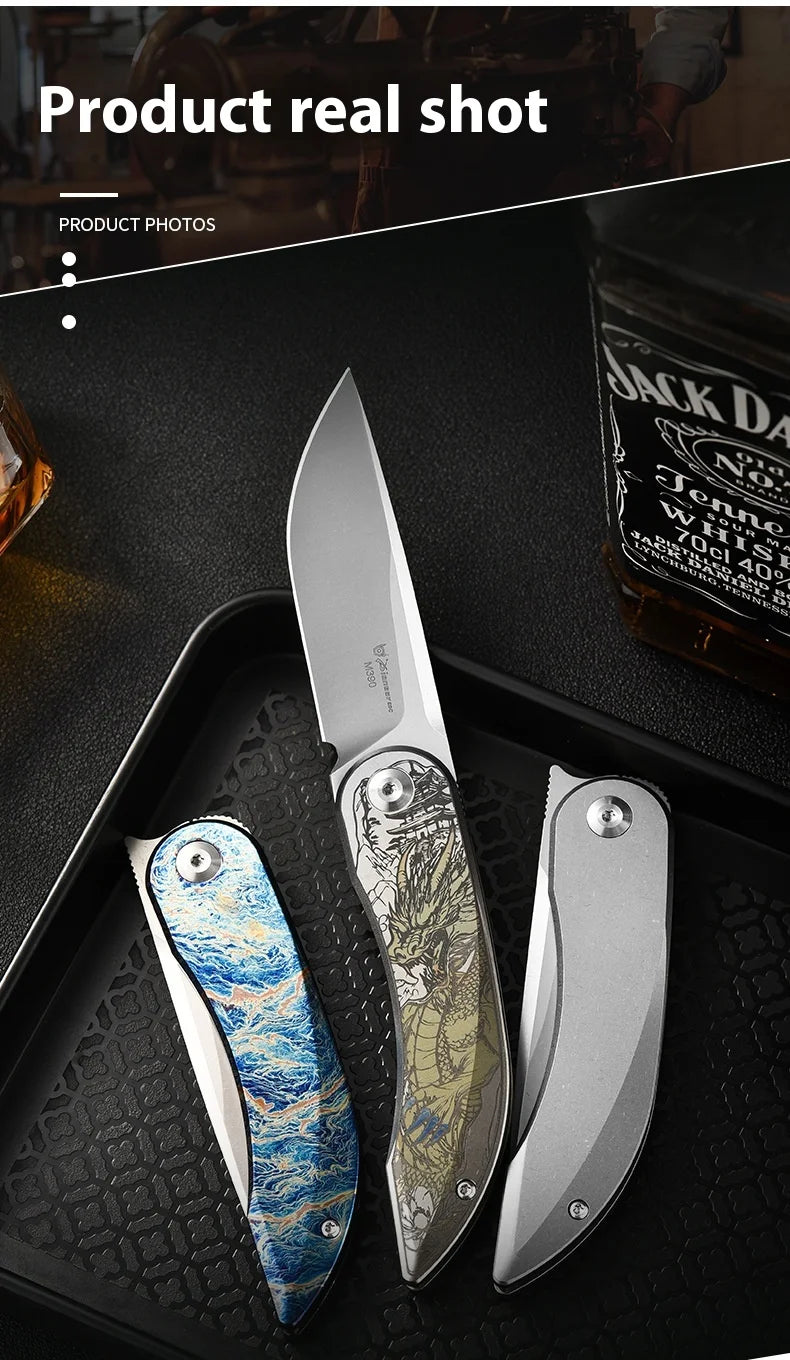 PioneerEDC Custom OEM Industrial Grade Gr5 Titanium EDC Folding Knife M390 Blade High Hardness Portable Tactical Camping Tool