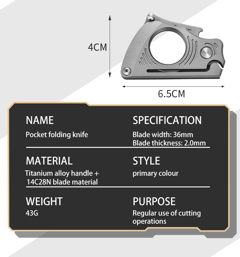 PioneerEDC Titanium Folding Knife 14c28n Steel Pocket Knife Outdoor Camping Portable Multifunctional EDC Tool Folding Box Cutter