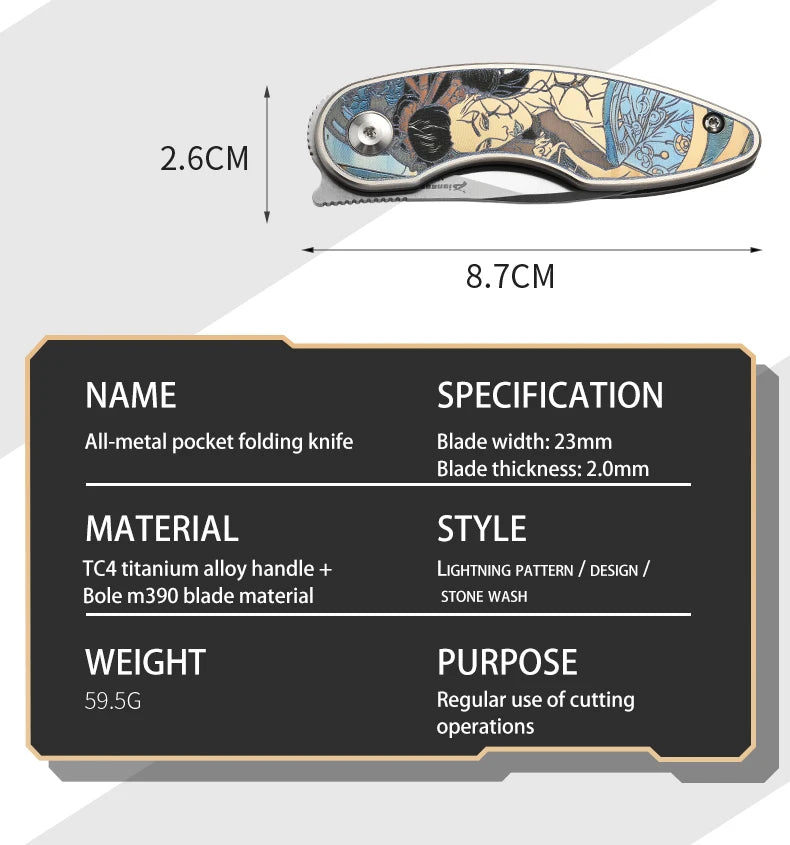 PioneerEDC Custom OEM M390 EDC Folding Knife with Gr5 Handle - Professional-Grade Mini Tool for Camping, Survival & OEM Projects