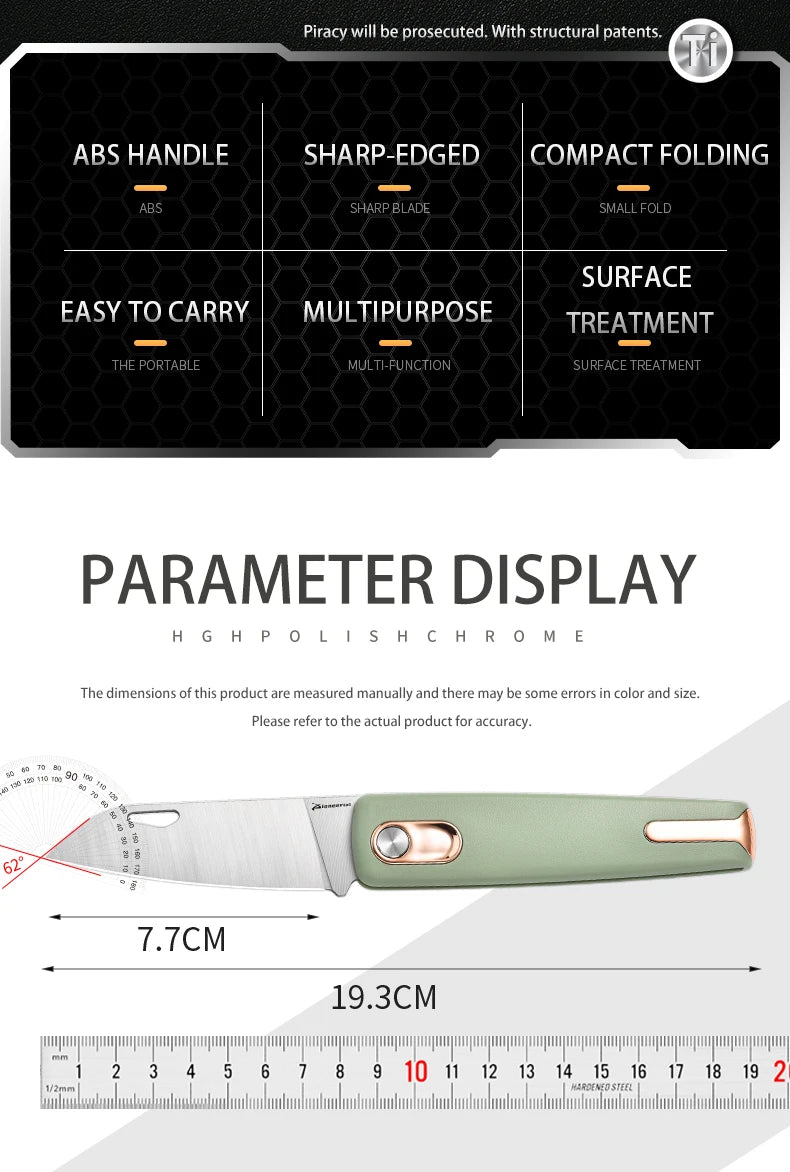 PioneerEDC 14C28N Steel Folding Knife High-end EDC Knives ABS Handle Camping Gear Pocket Knife Easy to Carry Custom OEM