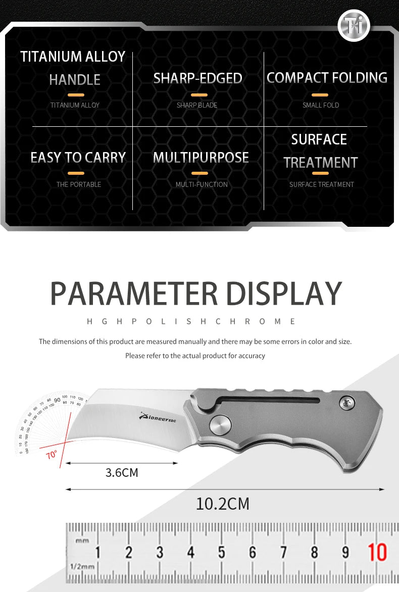 PioneerEDC Survival DIY Titanium Knife EDC Stainless Steel Blade Mini Portable Folding Tactical Pocket Knife Outdoor Camping