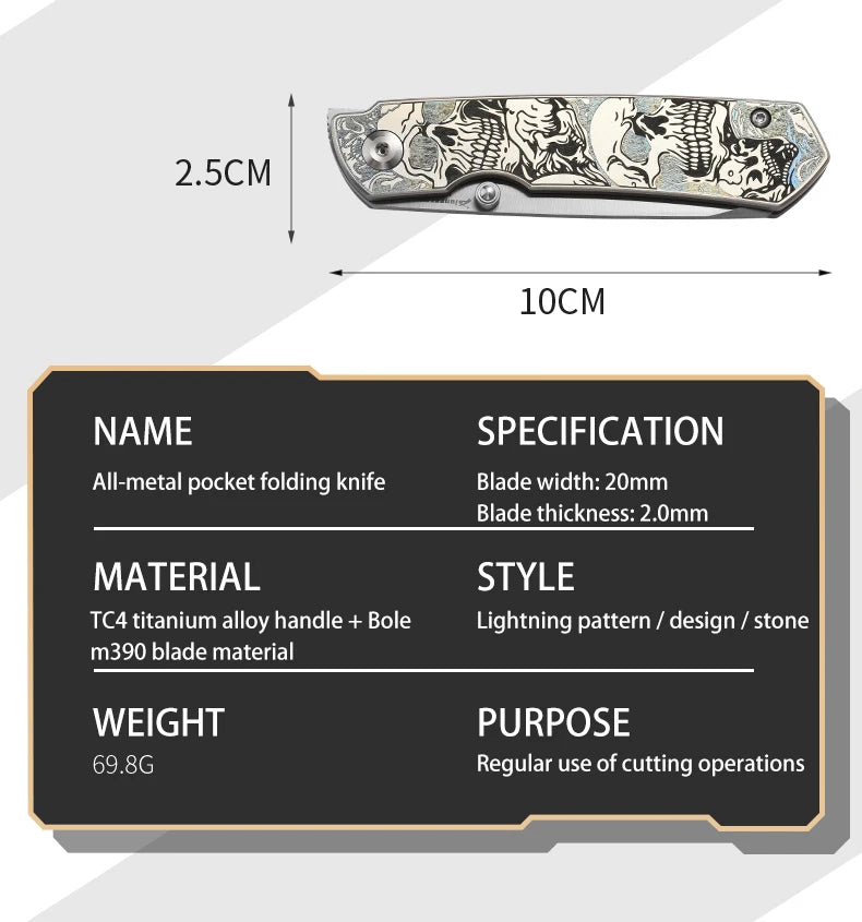 PioneerEDC Gr5 & M390 Titanium Alloy EDC Knife High Hardness Portable Tactical Multifunctional Knife for Survival Outdoor Use
