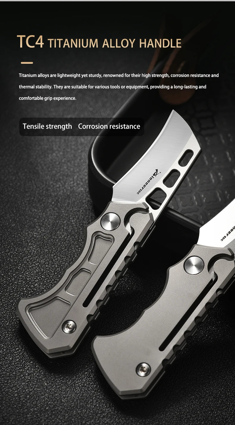 PioneerEDC Survival DIY Titanium Knife EDC Stainless Steel Blade Mini Portable Folding Tactical Pocket Knife Outdoor Camping