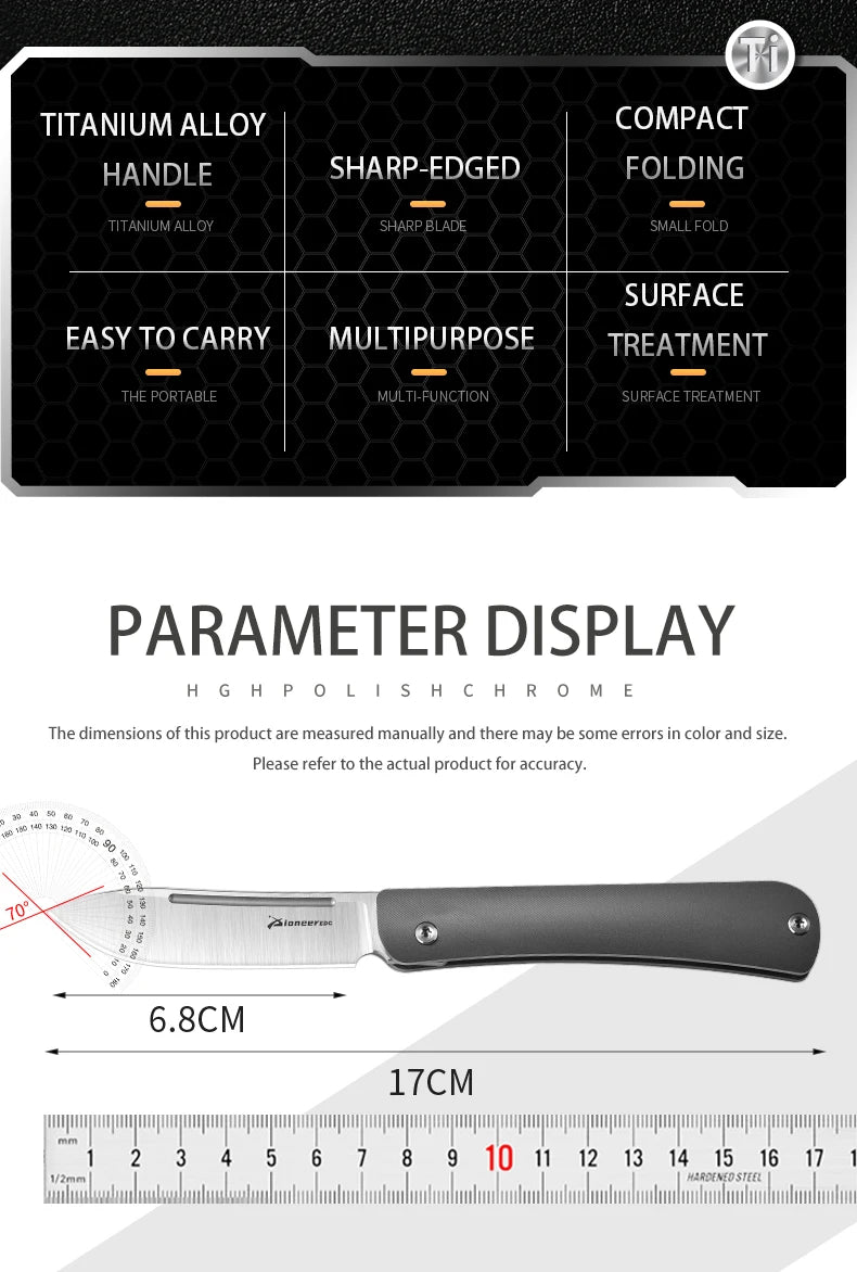 PioneerEDC 14C28N Steel Blade Grade 5 Titanium Folding Knife Sandblasted Color Value EDC Camping Tactical Knife