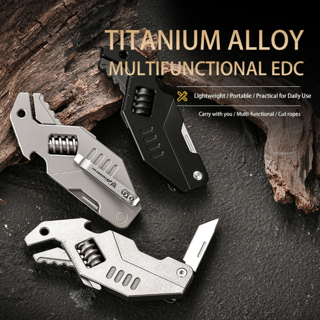 PioneerEDC Mini Adjustable Wrench & M390 Titanium Folding Knife - Heavy Duty 2-in-1 Multifunction EDC Tool for Outdoor