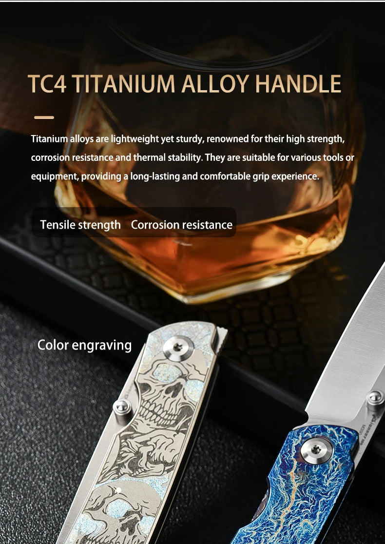 PioneerEDC Gr5 & M390 Titanium Alloy EDC Knife High Hardness Portable Tactical Multifunctional Knife for Survival Outdoor Use