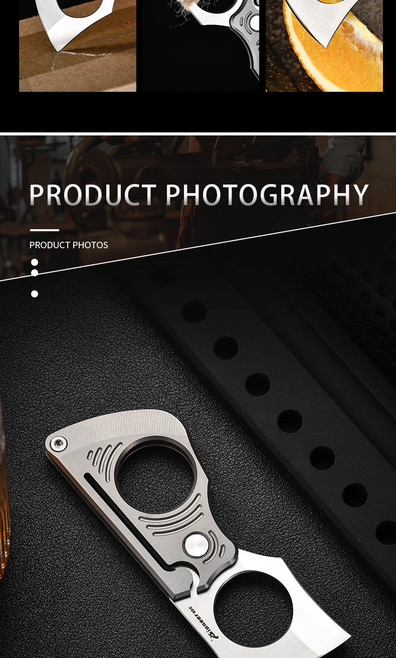 PioneerEDC Titanium Folding Knife 14c28n Steel Pocket Knife Outdoor Camping Portable Multifunctional EDC Tool Folding Box Cutter
