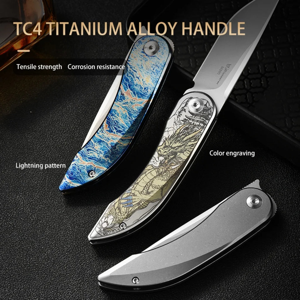 PioneerEDC Custom OEM Industrial Grade Gr5 Titanium EDC Folding Knife M390 Blade High Hardness Portable Tactical Camping Tool