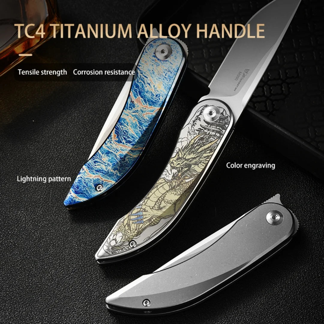 PioneerEDC Custom OEM Industrial Grade Gr5 Titanium EDC Folding Knife M390 Blade High Hardness Portable Tactical Camping Tool