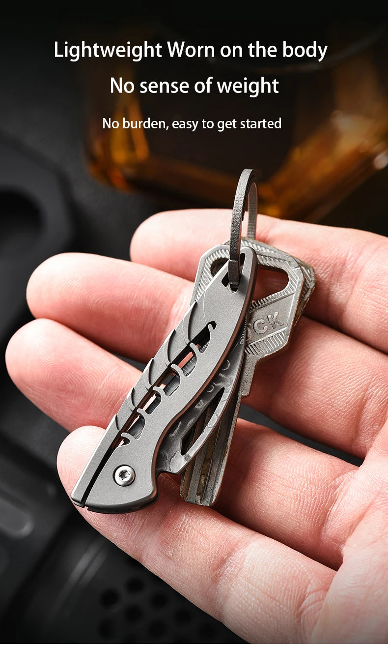 PioneerEDC Damascus Blade Knife Titanium Folding Knife Outdoor Portable Mini EDC Pocket Knife for Outdoor Activities