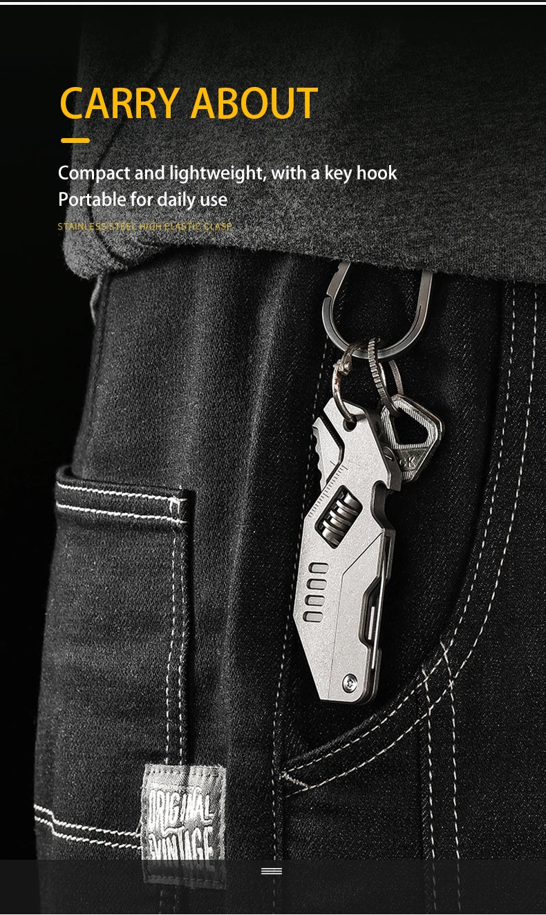 PioneerEDC Mini Adjustable Wrench & M390 Titanium Folding Knife - Heavy Duty 2-in-1 Multifunction EDC Tool for Outdoor