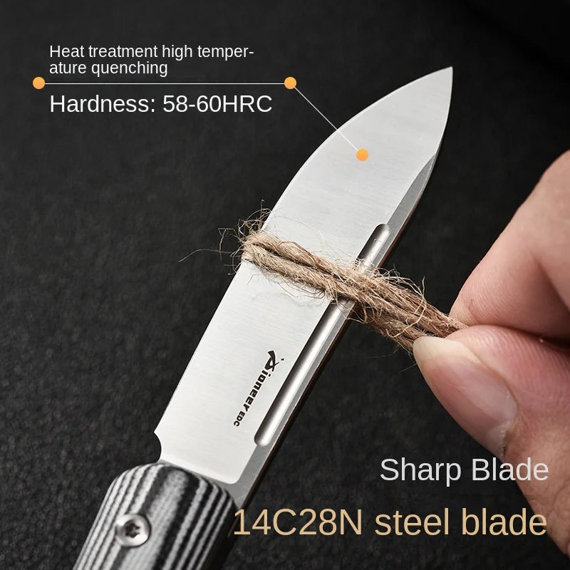 PioneerEDC Portable Camping Survival Self-Defense Folding Knife EDC G10 Handle 14C28N Blade Outdoor Multifunctional