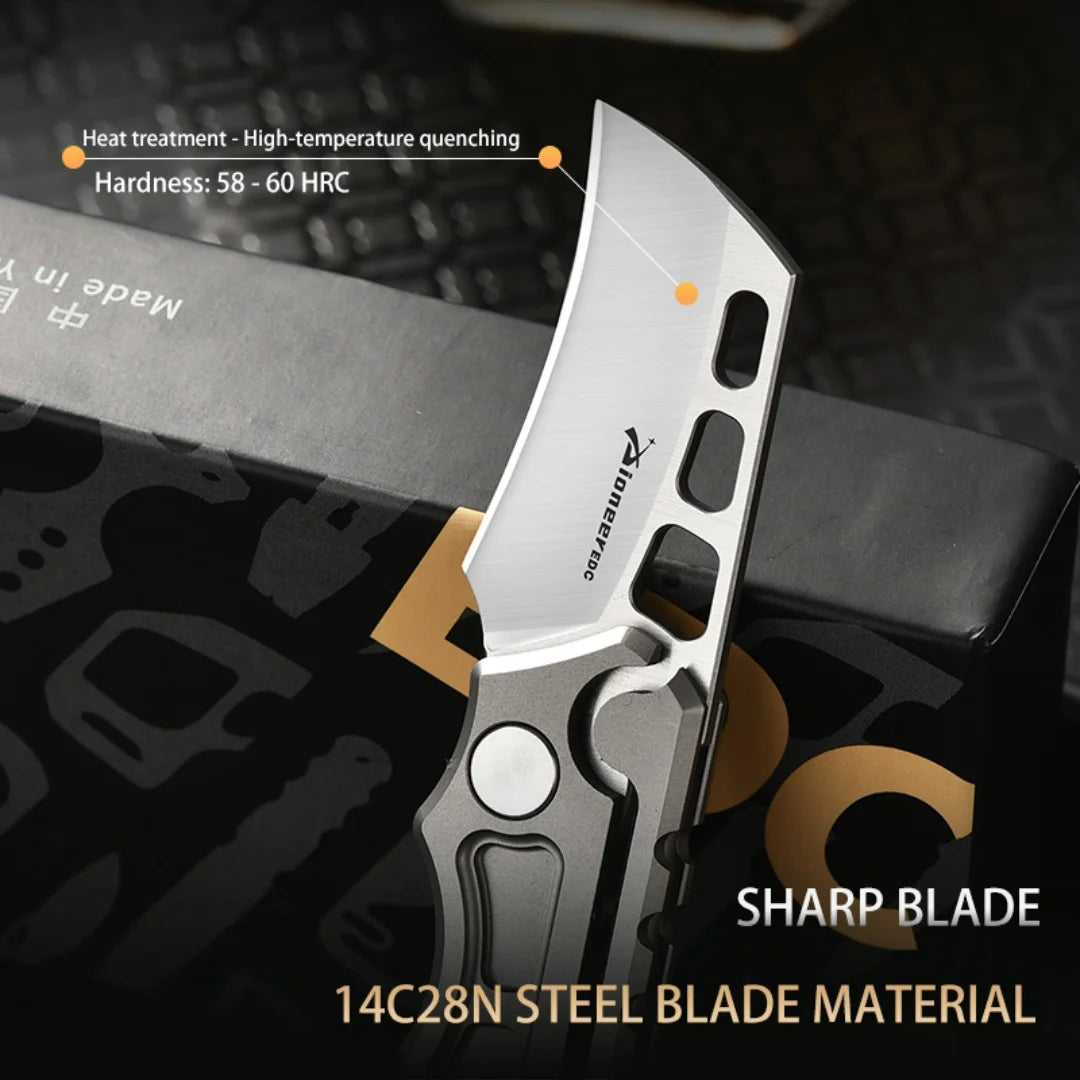 PioneerEDC Survival DIY Titanium Knife EDC Stainless Steel Blade Mini Portable Folding Tactical Pocket Knife Outdoor Camping