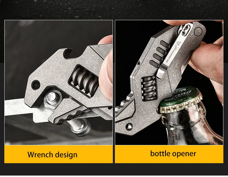 PioneerEDC Mini Adjustable Wrench & M390 Titanium Folding Knife - Heavy Duty 2-in-1 Multifunction EDC Tool for Outdoor