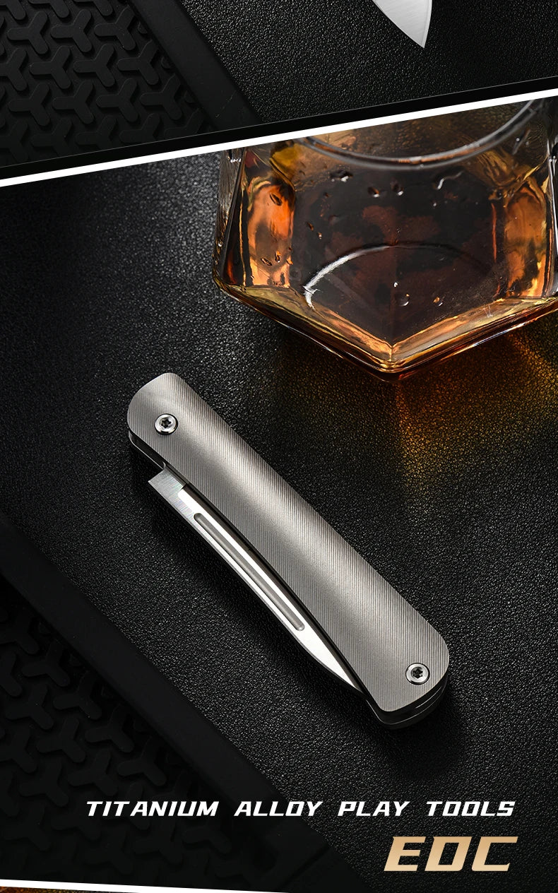 PioneerEDC 14C28N Steel Blade Grade 5 Titanium Folding Knife Sandblasted Color Value EDC Camping Tactical Knife