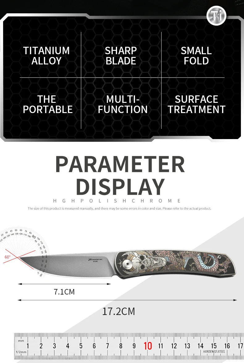 PioneerEDC Titanium Handle Knife M390 Blade Pocket Knife Folding Utility Camping Knife Portable Tactical Survival Outdoor Tool