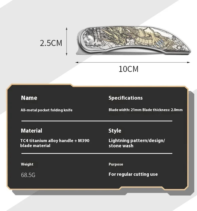 PioneerEDC Custom OEM Industrial Grade Gr5 Titanium EDC Folding Knife M390 Blade High Hardness Portable Tactical Camping Tool