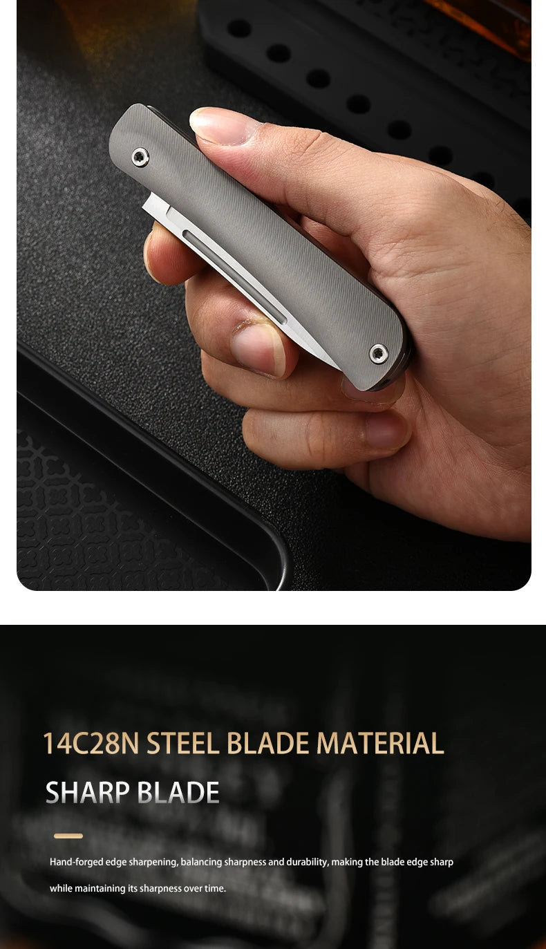 PioneerEDC 14C28N Steel Blade Grade 5 Titanium Folding Knife Sandblasted Color Value EDC Camping Tactical Knife