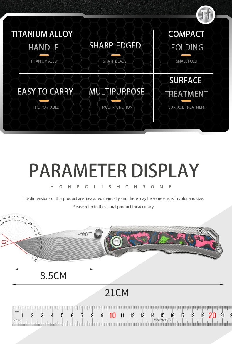 PioneerEDC M390 & Gr5 Titanium Damascus Knife Multi-Functional Outdoor Survival Knife Portable Knife for Camping Activities