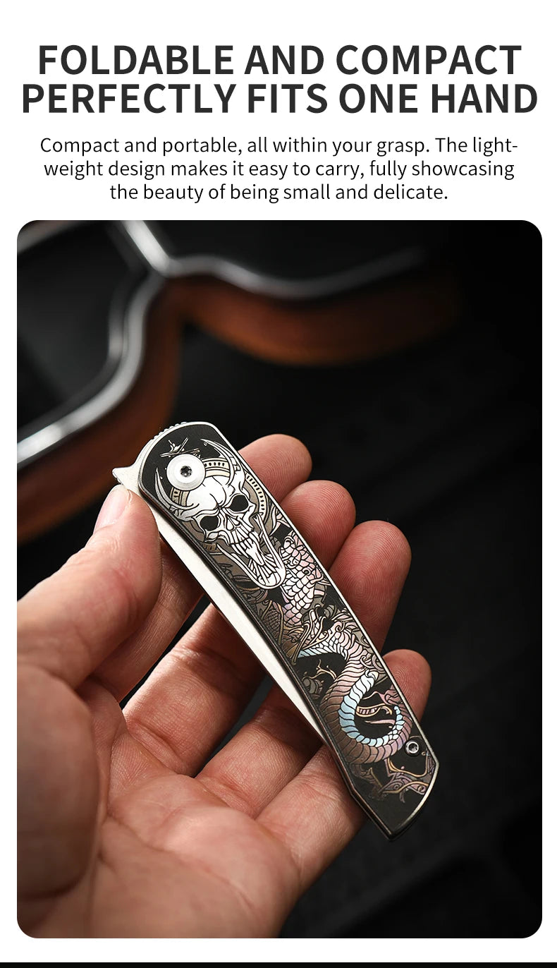 PioneerEDC Titanium Handle Knife M390 Blade Pocket Knife Folding Utility Camping Knife Portable Tactical Survival Outdoor Tool