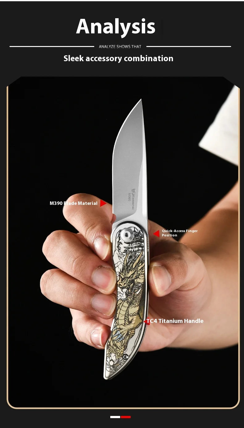 PioneerEDC Custom OEM Industrial Grade Gr5 Titanium EDC Folding Knife M390 Blade High Hardness Portable Tactical Camping Tool