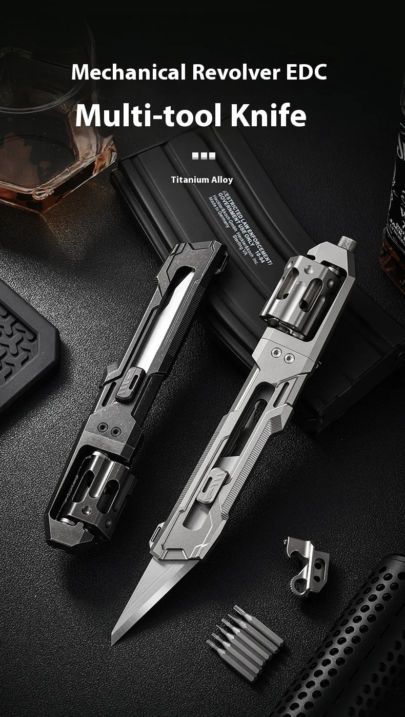 PioneerEDC Industrial Grade Multifunction Spinning EDC Knife TC4 Titanium Tactical Art Knife Portable Outdoor OEM CNC Unibody