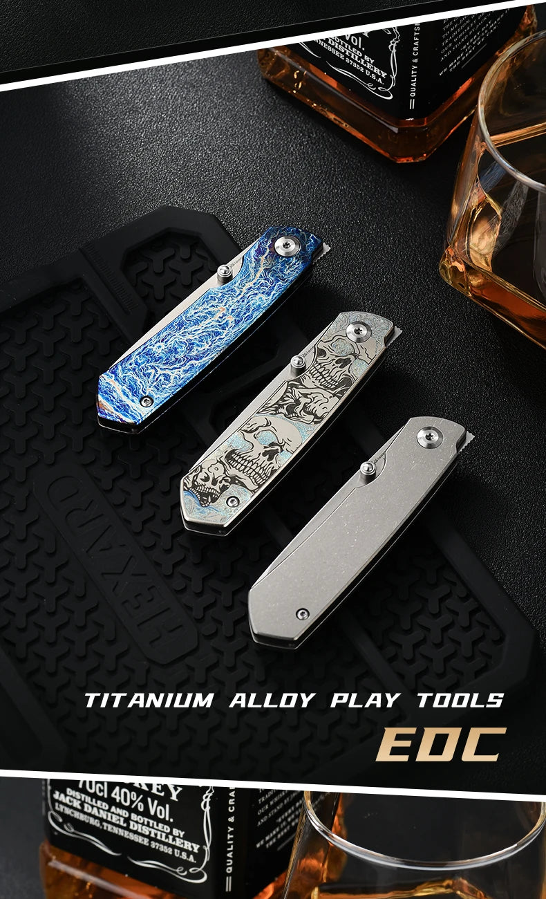 PioneerEDC Gr5 & M390 Titanium Alloy EDC Knife High Hardness Portable Tactical Multifunctional Knife for Survival Outdoor Use