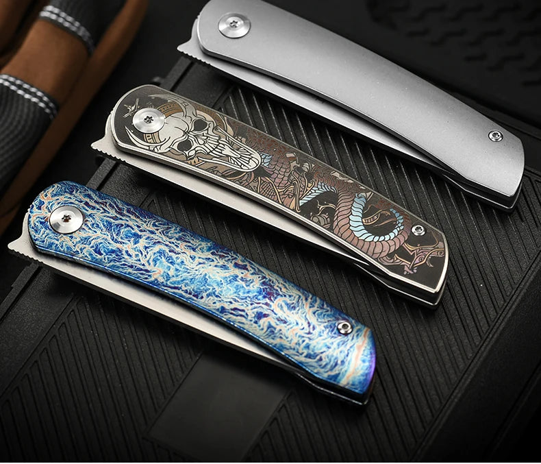 PioneerEDC Titanium Handle Knife M390 Blade Pocket Knife Folding Utility Camping Knife Portable Tactical Survival Outdoor Tool