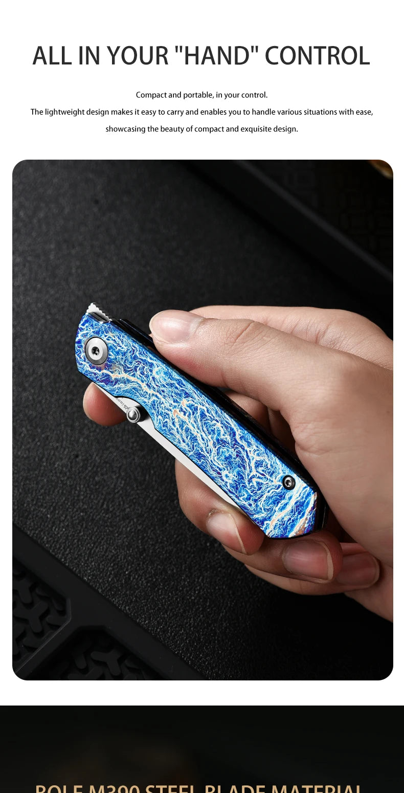 PioneerEDC Gr5 & M390 Titanium Alloy EDC Knife High Hardness Portable Tactical Multifunctional Knife for Survival Outdoor Use
