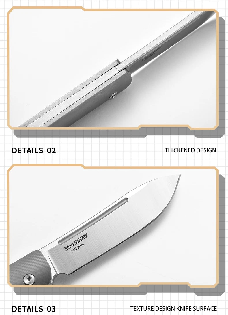 PioneerEDC 14C28N Steel Blade Grade 5 Titanium Folding Knife Sandblasted Color Value EDC Camping Tactical Knife