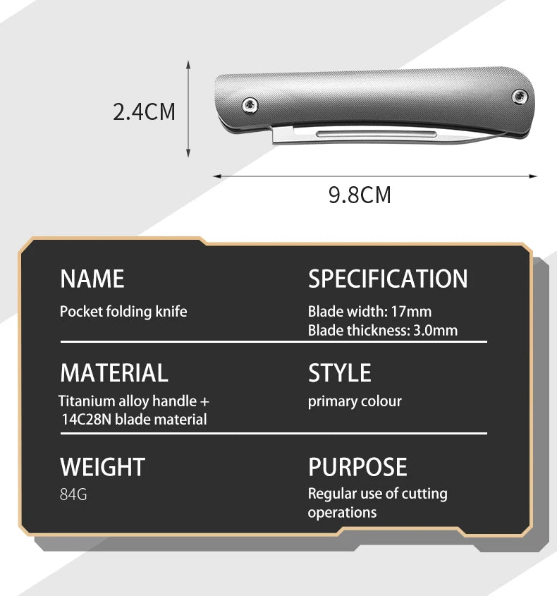 PioneerEDC 14C28N Steel Blade Grade 5 Titanium Folding Knife Sandblasted Color Value EDC Camping Tactical Knife
