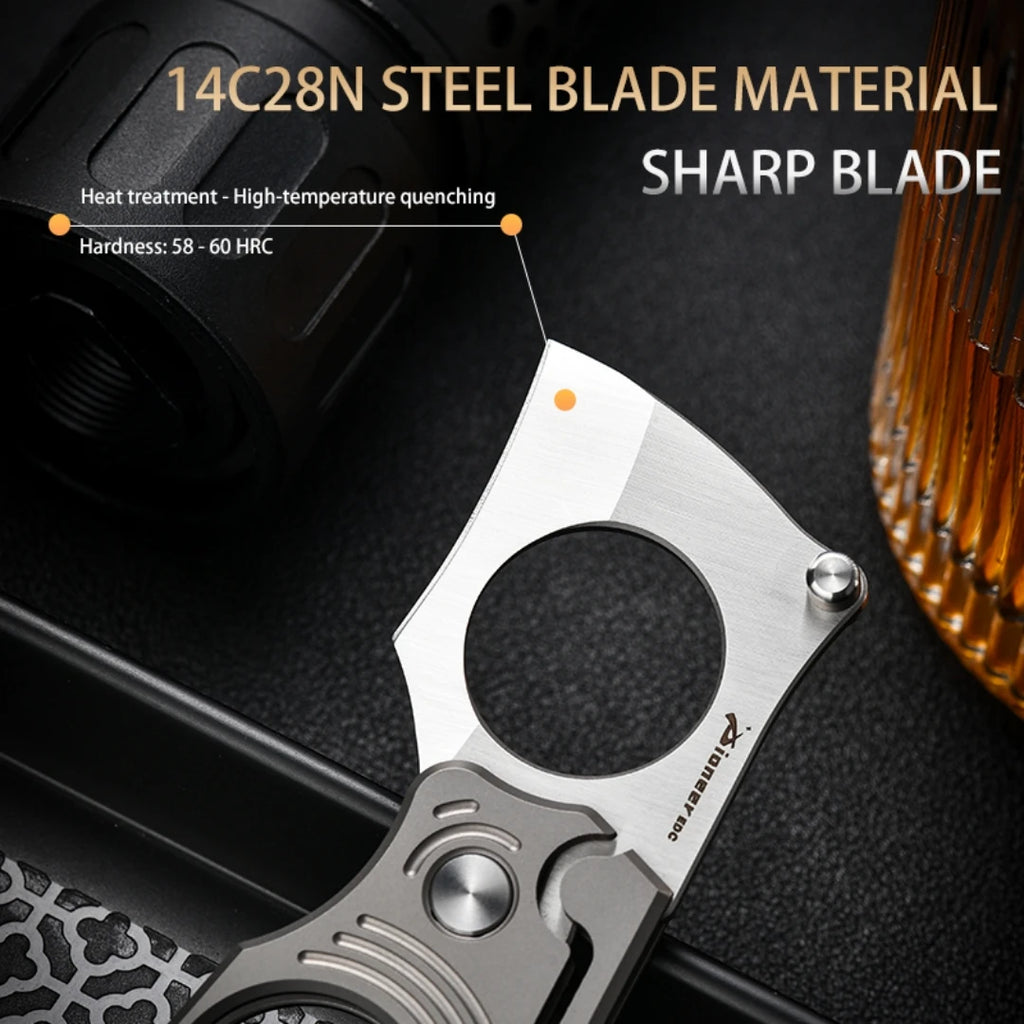 PioneerEDC Titanium Folding Knife 14c28n Steel Pocket Knife Outdoor Camping Portable Multifunctional EDC Tool Folding Box Cutter