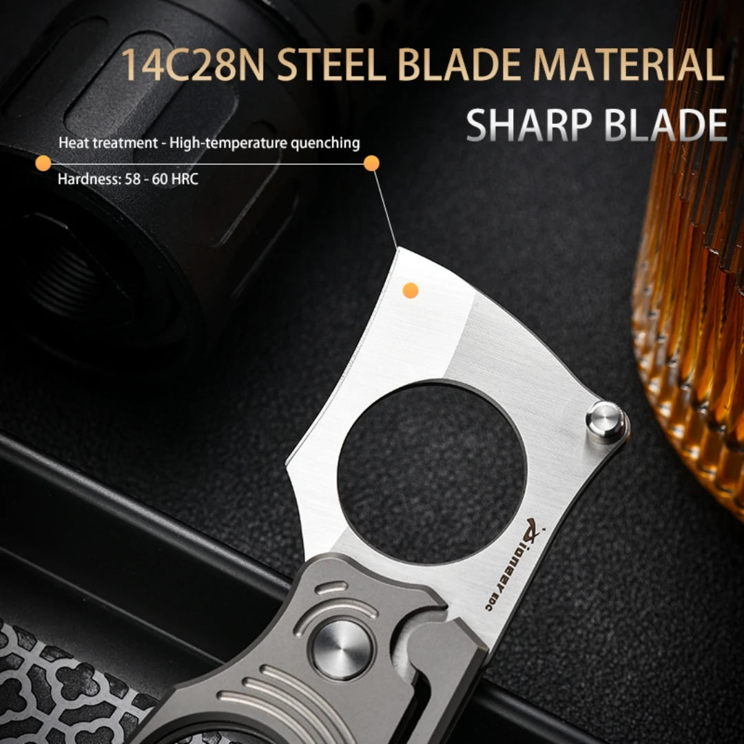 PioneerEDC Titanium Folding Knife 14c28n Steel Pocket Knife Outdoor Camping Portable Multifunctional EDC Tool Folding Box Cutter