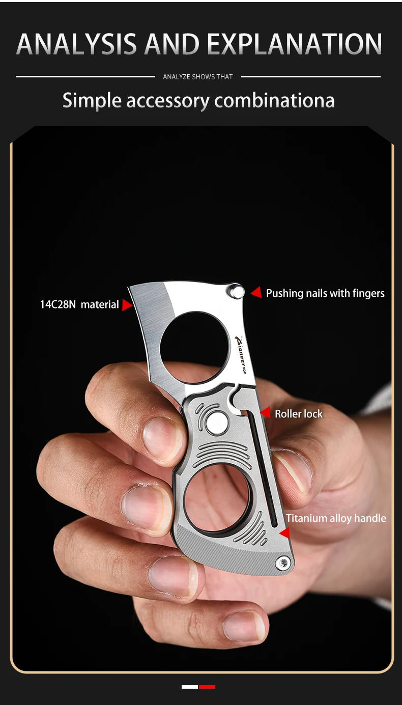 PioneerEDC Titanium Folding Knife 14c28n Steel Pocket Knife Outdoor Camping Portable Multifunctional EDC Tool Folding Box Cutter